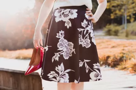 Black midi skirt with white flowers